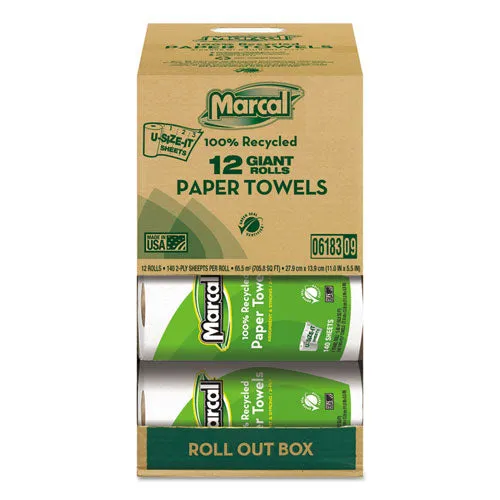 100% Recycled Roll Towels, 2-ply, 9 X 11, 60 Sheets, 15 Rolls-carton