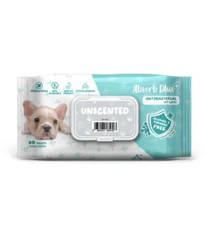 Absorb Plus Antibacterial Alcohol & Paraben Free Pet Wipes (Unscented, 80pcs)