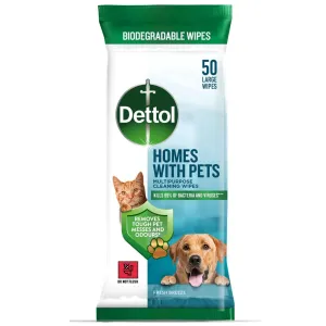 Dettol Homes for Pets Multipurpose Large Cleaning Wipes, 50 Wipes