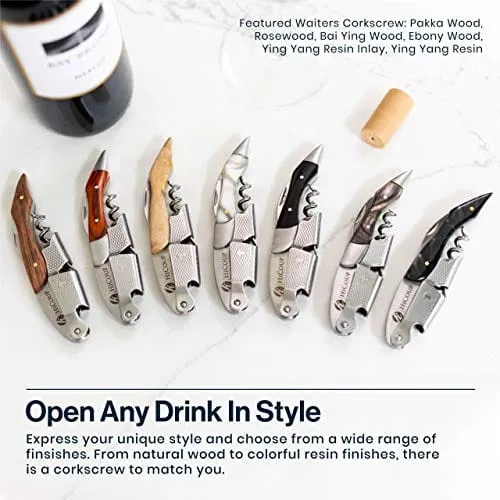 Hicoup Wine Opener - Professional Corkscrew Wine Bottle Opener w/ Foil Cutter - Manual Wine Key Bottle Openers for Waiters, Bartenders & Home