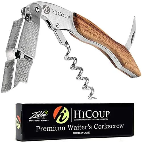 Hicoup Wine Opener - Professional Corkscrew Wine Bottle Opener w/ Foil Cutter - Manual Wine Key Bottle Openers for Waiters, Bartenders & Home