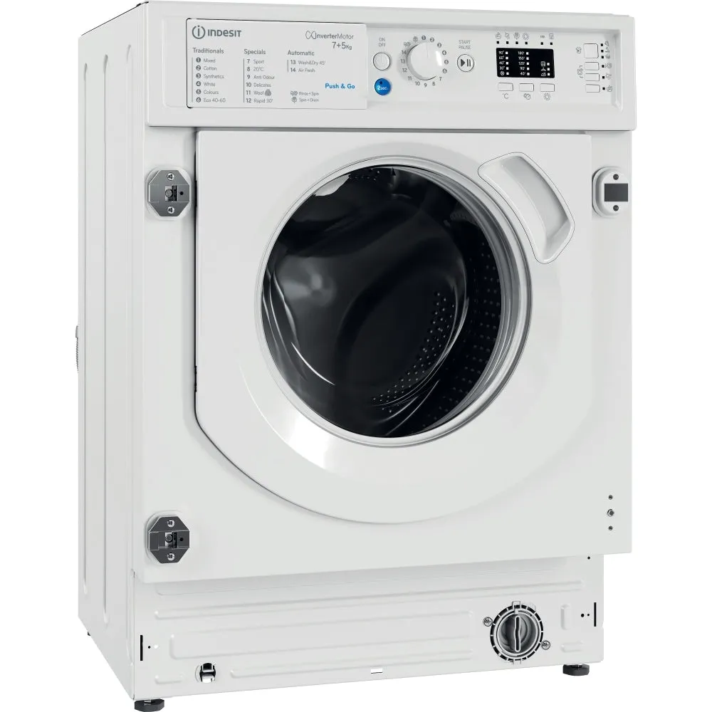 Indesit BIWDIL75148UK Integrated Washer Dryer, 7kg/5kg, 1400 Spin, White, E Rated