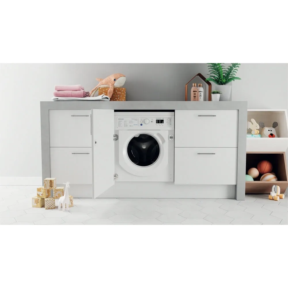 Indesit BIWDIL75148UK Integrated Washer Dryer, 7kg/5kg, 1400 Spin, White, E Rated