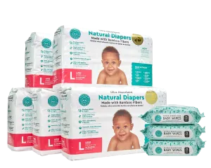 Little Toes Disposable Biodegradable Bamboo Diapers 180 Packs LARGE Monthly Subscription Pack