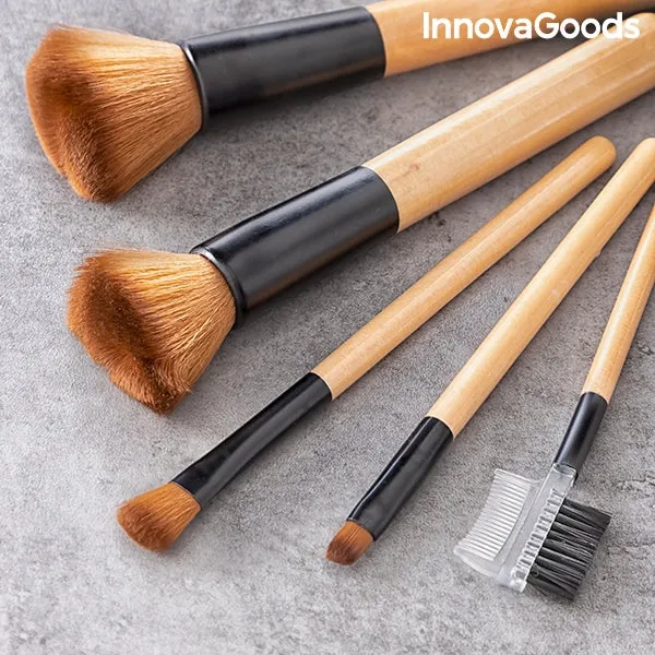 Make-up brush set "Miset" (6 pieces) made of wood - with transport bag