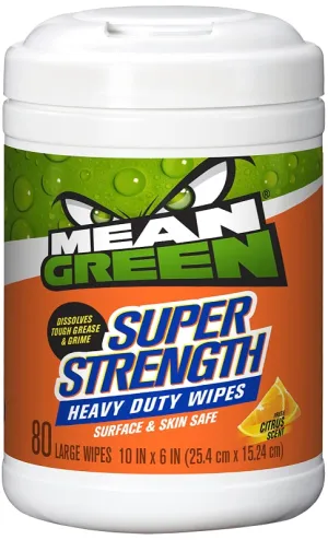 Mean Green Super Strength Series 73157 Heavy-Duty Cleaning Wipes, 10 in L, 6 in W, Fresh Citrus :PK 80: QUANTITY: 1