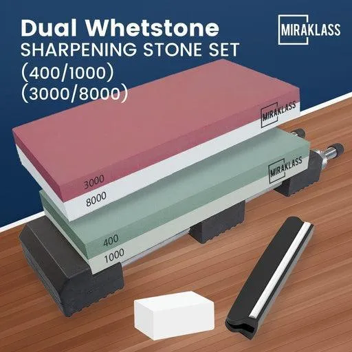 Miraklass Dual Sharpening Premium Whetstone Knife Waterstone Grind Knife Sharpener Grit Set (400/1000   3000/8000)