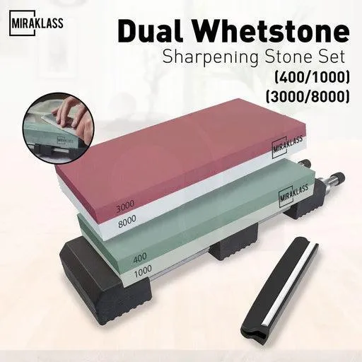 Miraklass Dual Sharpening Premium Whetstone Knife Waterstone Grind Knife Sharpener Grit Set (400/1000   3000/8000)