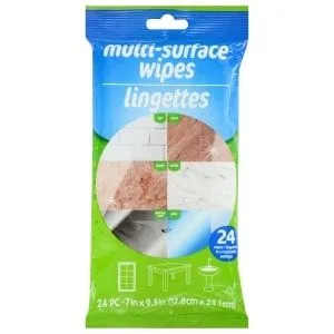 Multi Surface Disinfecting Wet Wipes 7''x9.5  (24 Wipes Per Pack, 3 Packs)