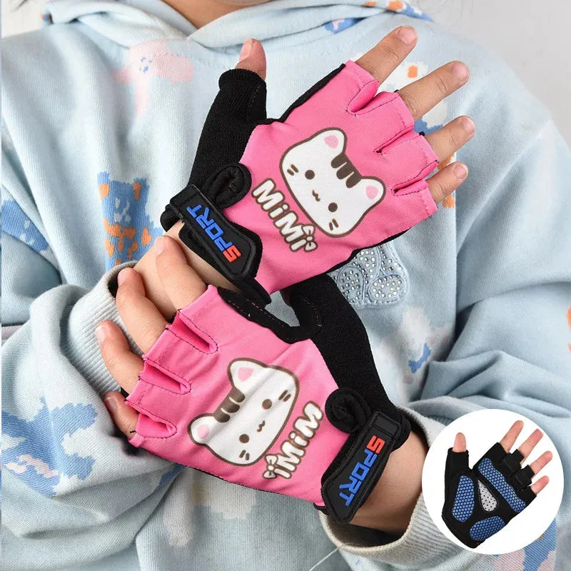 New Children Half Finger Gloves Breathable Cycling Gloves  Anti-sweat  Anti-shock Anti-slip wear-resistant Sports Bike Gloves