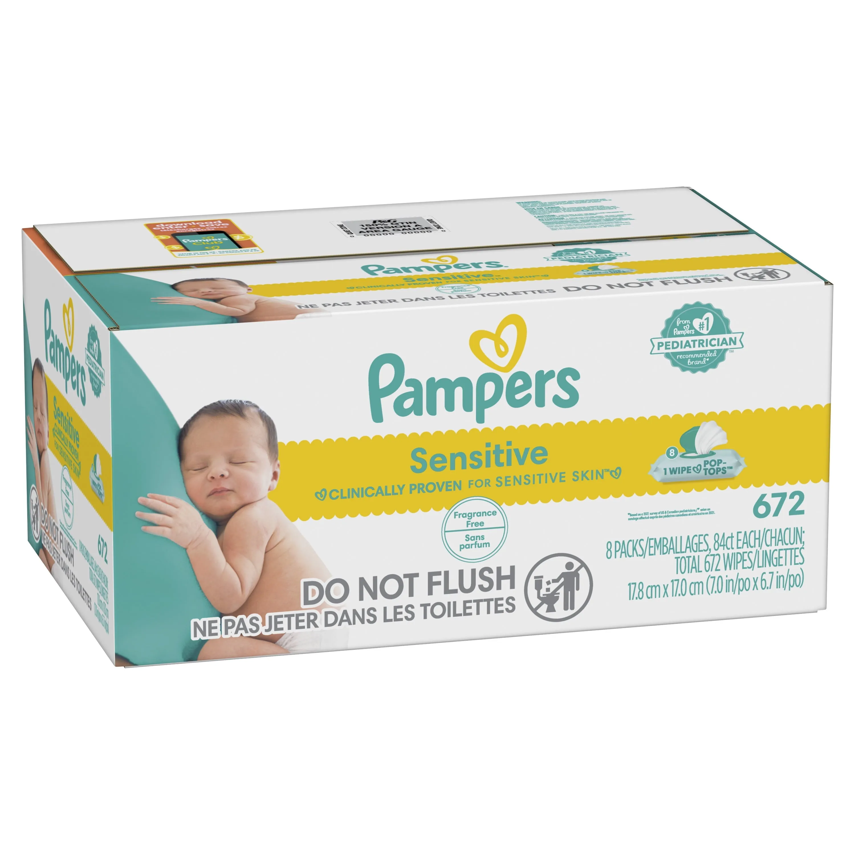 Pampers Sensitive Baby Wipes 8X Flip-Top Packs 672 Wipes