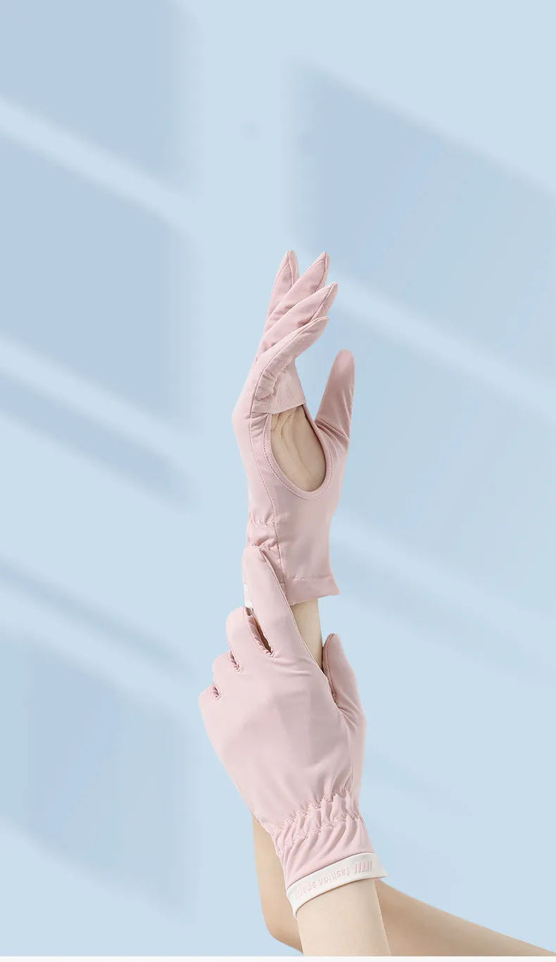 Sidiou Group ANNIOU Solid Color Summer Fingerless Non Slip Ice Silk Gloves Women Hollow Palm Breathable Sweat