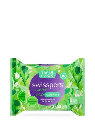 Swisspers Eco Facial Wipes Aloe Vera 2X25 Twin Pack