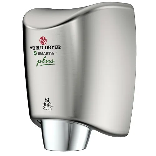 WORLD DRYER® K4-973P2 SMARTdri® Plus Hand Dryer - Brushed (Satin) Stainless Steel Automatic Surface-Mounted (208V-240V)