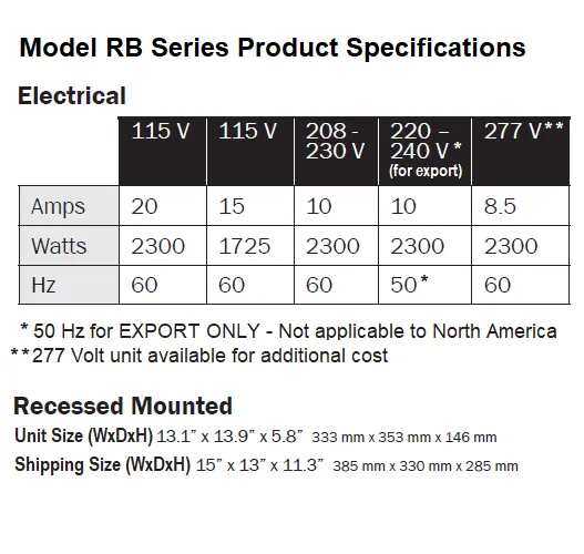 WORLD DRYER® RB-974 Airstyle™ Model B Series Hair Dryer - Cast-Iron White Porcelain Push Button Recess-Mounted