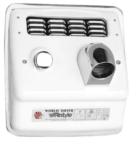 WORLD DRYER® RB-974 Airstyle™ Model B Series Hair Dryer - Cast-Iron White Porcelain Push Button Recess-Mounted